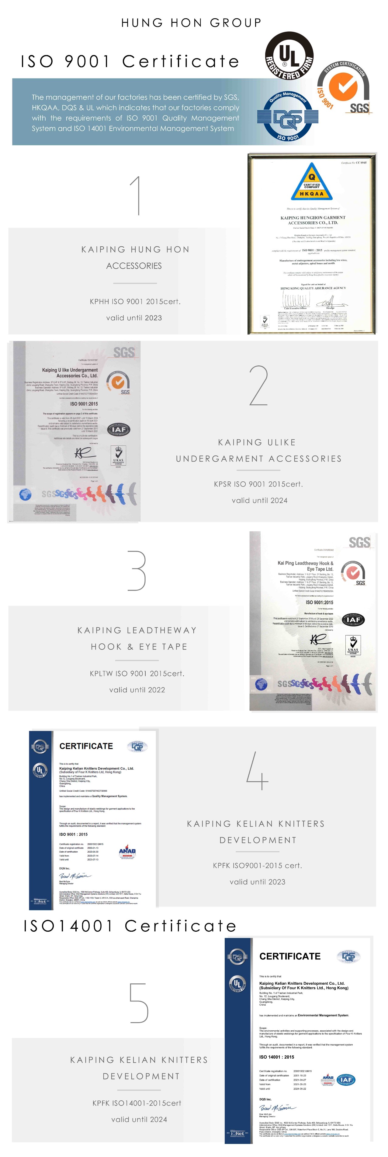 ISO14001 SGS DQS OEKO-TEX STANDARD 100